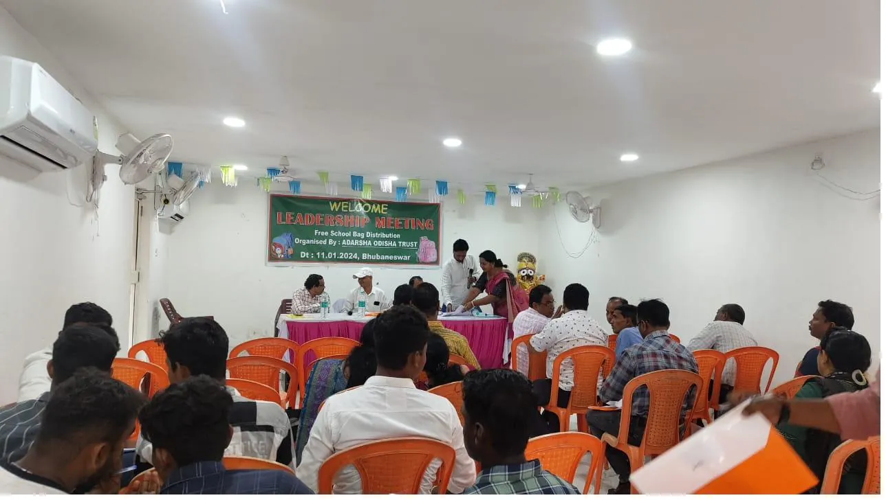 Adarsha Odisha leadership meeting for a free school bag distribution programme in Bhubaneswar